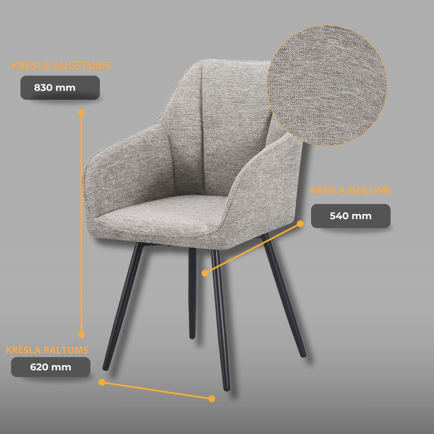 Krēsls Bristol pelēkā krāsā izmēri #krasa_gaisi-peleka