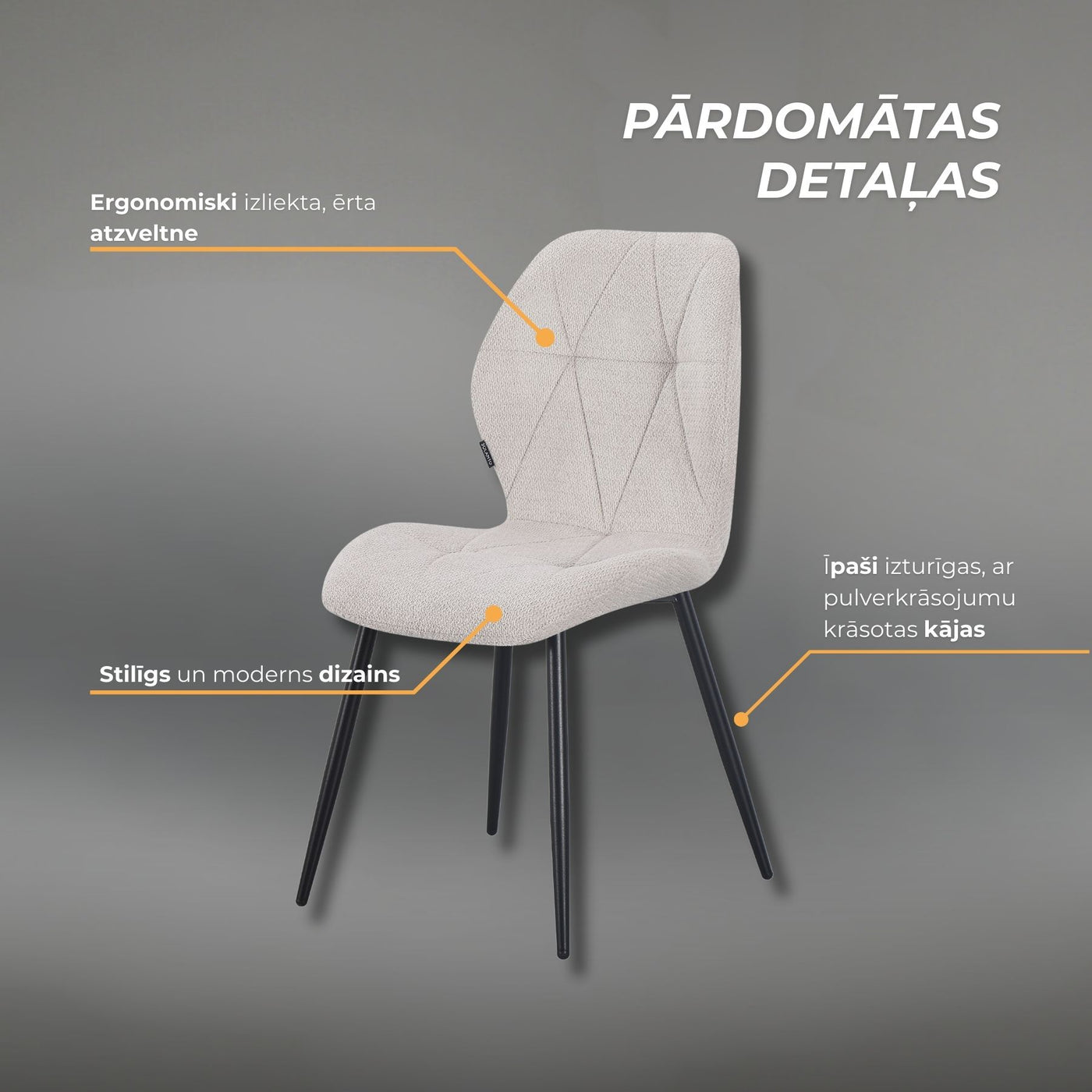 Krēsls ema gaiši pelēkā krāsā detaļas #krasa_gaisi-peleka